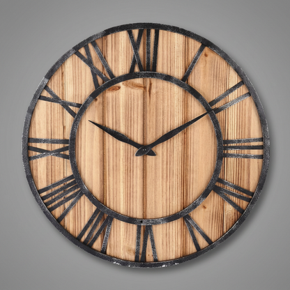 Large Modern Wall Clock | Wood and Metal Industrial Decor