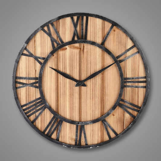 Large Modern Wall Clock | Wood and Metal Industrial Decor
