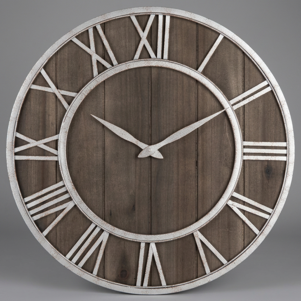 Large Modern Wall Clock | Wood and Metal Industrial Decor