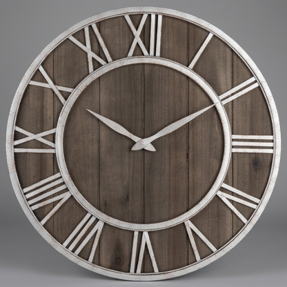 Large Modern Wall Clock | Wood and Metal Industrial Decor