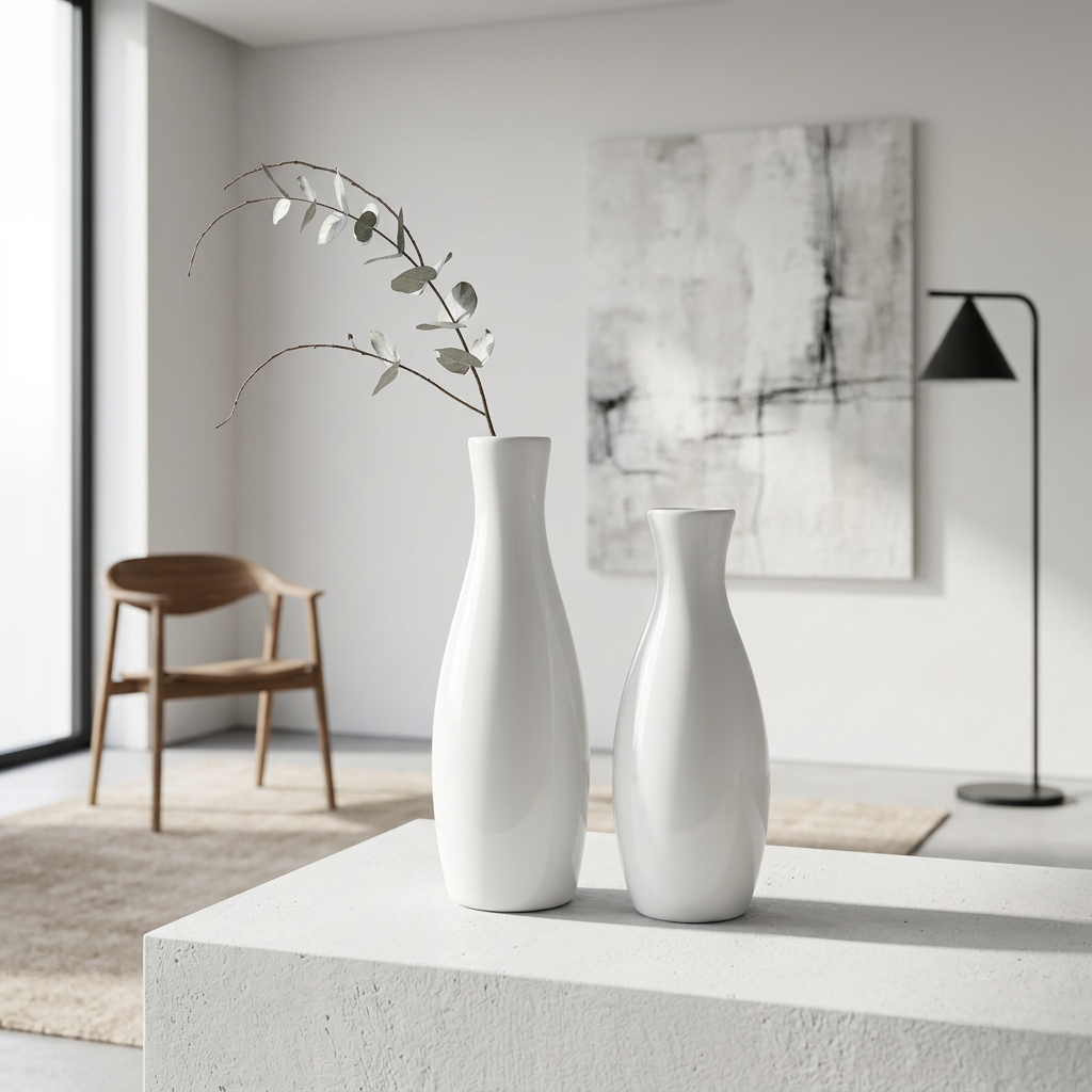 Modern White Ceramic Floor Vase | Stylish Home Decor