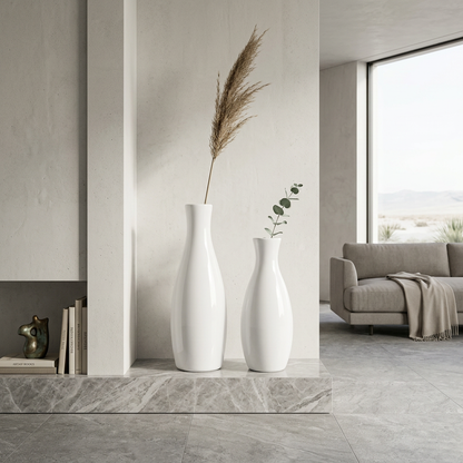 Modern White Ceramic Floor Vase | Stylish Home Decor