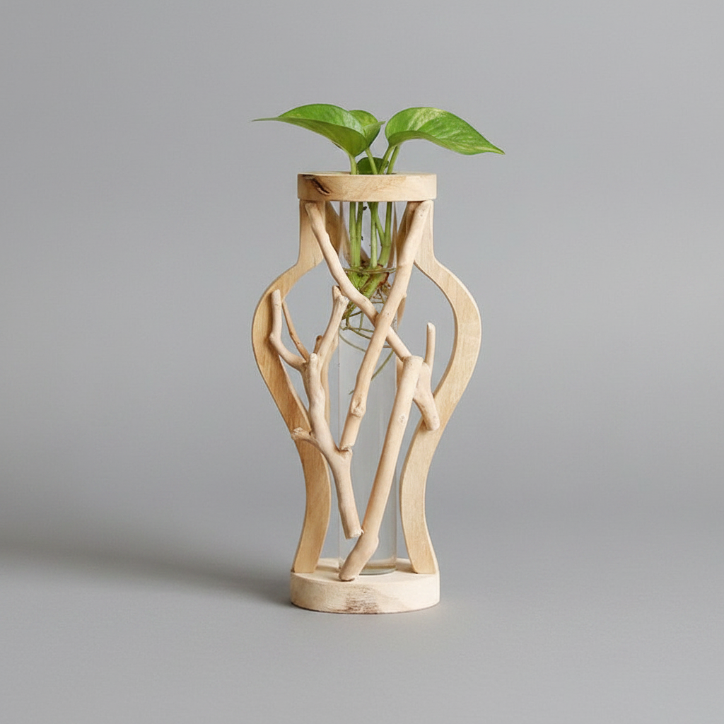 Natural Wooden Flower Vase | Unique Home Decor