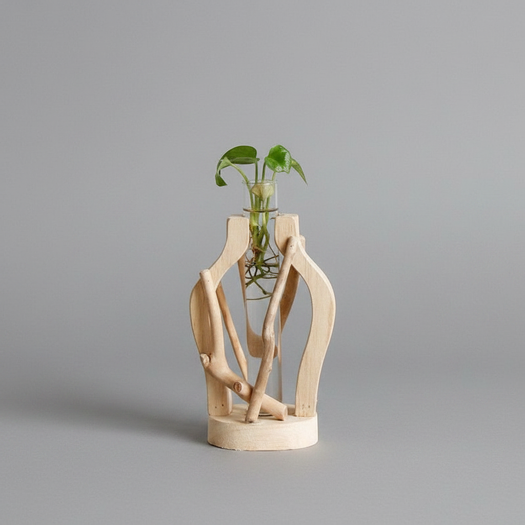 Natural Wooden Flower Vase | Unique Home Decor